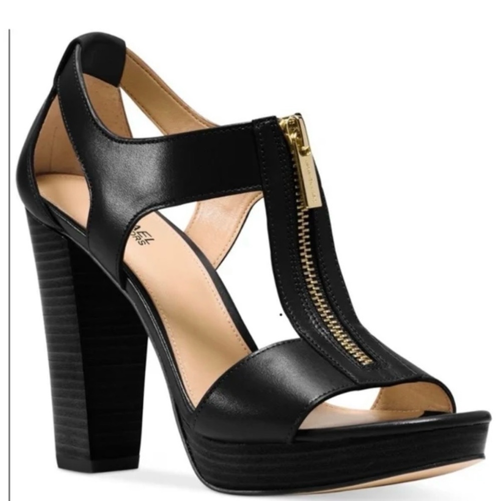 Size 7. Very good condition.Michael Kors Black Platform Sandals with Gold Zipper